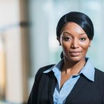 African American business woman wearing suit