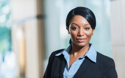 African American business woman wearing suit